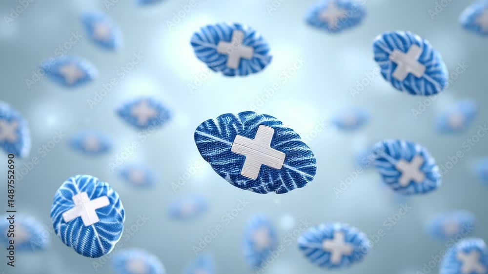Aufkleber 3d visualization of abstract blue and white leaf shapes floating in a soft gray background