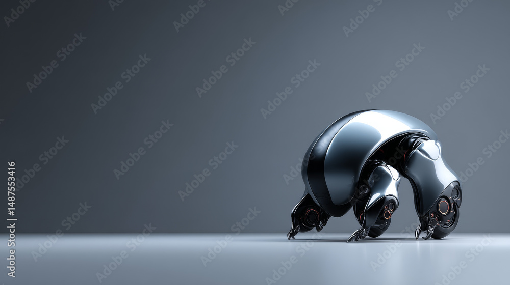 Poster futuristic robot design highlighting innovation and advanced mechanics.