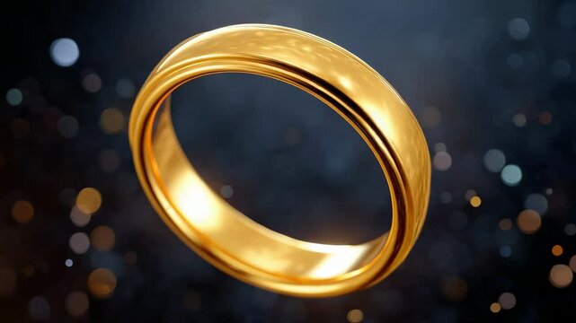 Close Up of a Polished Gold Ring Illuminated Against a Soft Focus Bokeh Background