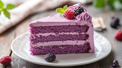 fotografie einer flachen rechteckigen Torte mit lila rotem farbverlauf