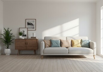 Fototapeta premium Bright living room with white sofa