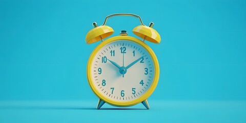 Vivid yellow alarm clock against a bright backdrop.