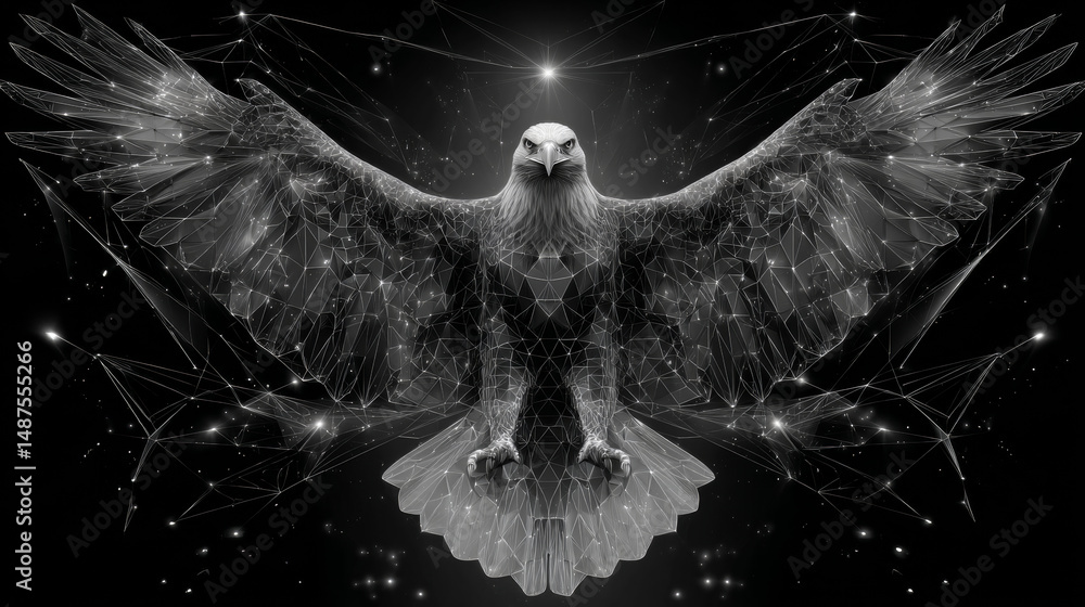 Poster eagle from lines, triangles and particle style design. illustration vector
