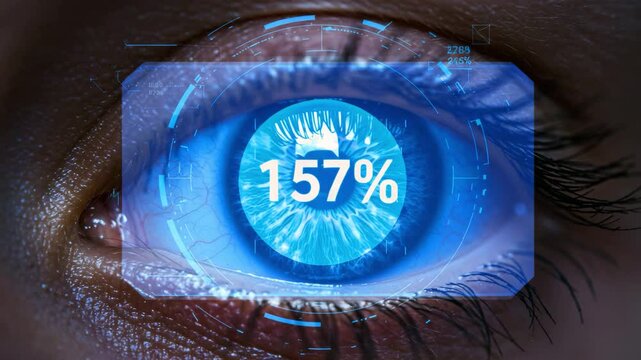 AI medical interface showing brain analytics with 157% performance indicator in glowing futuristic visualization