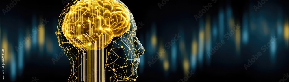 Poster gold bull analysis psychology behind bubble and trend concept. a digital representation of a brain w