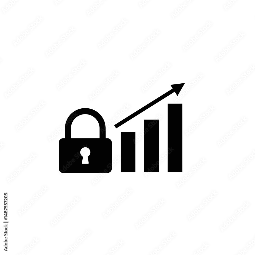 Poster security boost: a symbol representing the growth of business and the protection of data with a combi