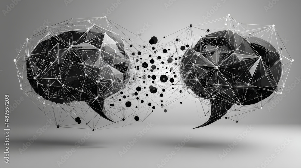 Poster chat messages icon form lines, triangles and particle style design. illustration vector