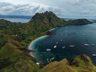Aerial view of Padar Island between Komodo and Rinca Islands near Labuan Bajo in Indonesia.