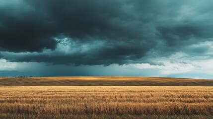 Stormy Sky Over Golden Wheat Field