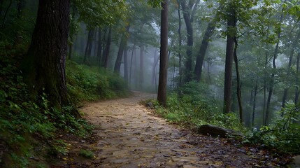 Obraz premium Peaceful Woodland Scene After the Rain
