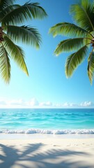 Beautiful beach day with blue sky or Peaceful palm trees on white sandy beach
