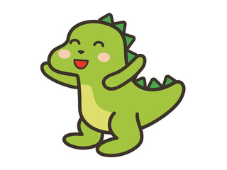 バンザイをして喜ぶかわいい恐竜のイラスト