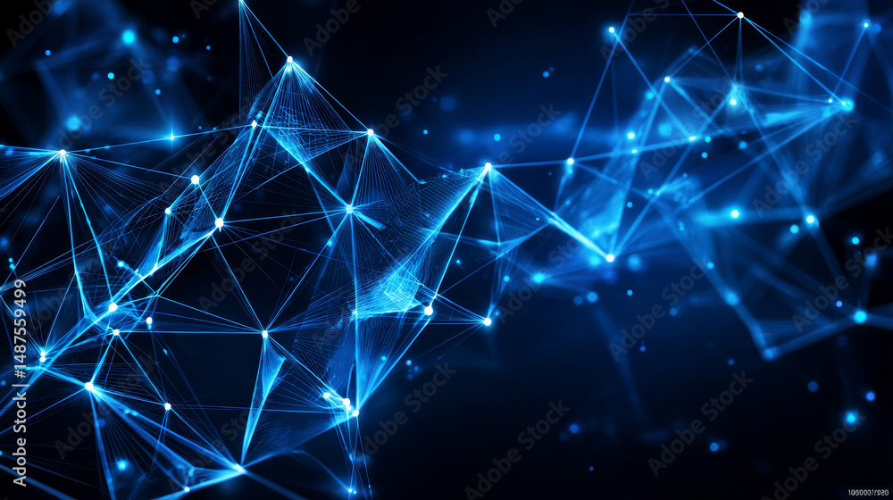 Poster abstract bullet from lines and triangles, point connecting network on blue background. illustration 