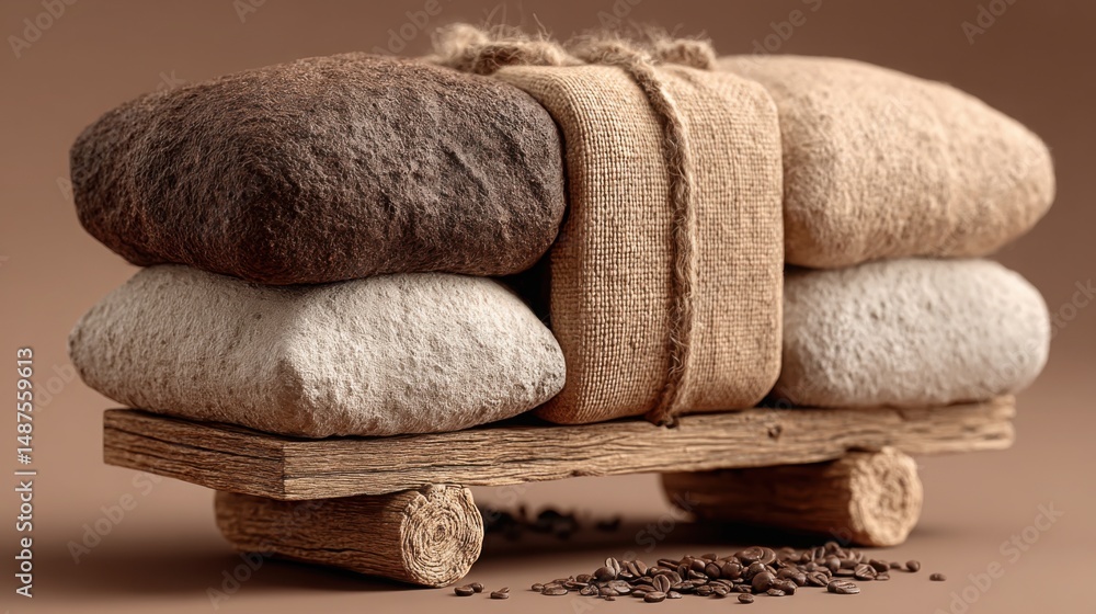 Poster a pile of rocks and a pile of coffee beans symbolizing machine-optimized trade balance in export and