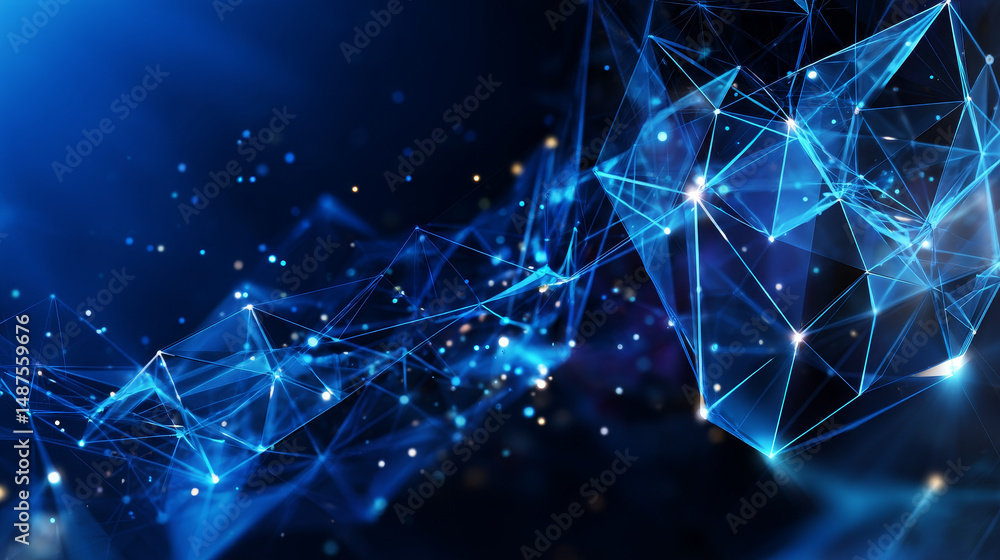 Poster abstract bullet from lines and triangles, point connecting network on blue background. illustration 