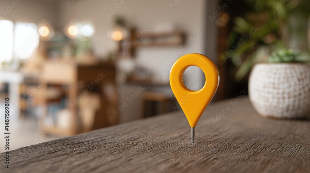 Poster a yellow pin placed on a table representing map change reactivity and adaptability in quick adjustme