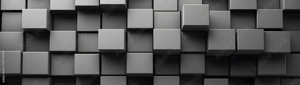 Poster abstract geometric pattern of layered gray cubes.