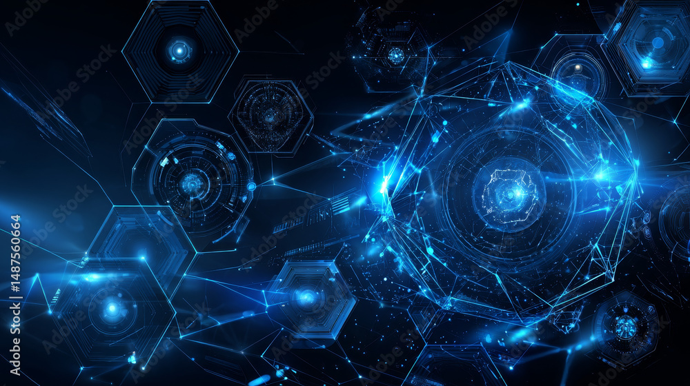 Aufkleber blue abstract technology background with circle and geometric concept vector design