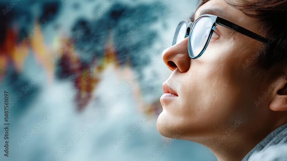 Poster gold price surge risk from economy and bubble concept. a thoughtful person analyzing data with graph