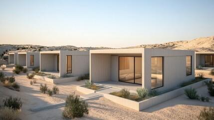 Concrete Box Houses in Desert Landscape, Minimalism, Architecture