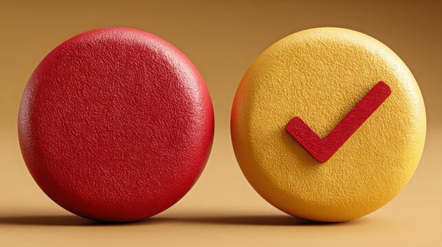 Two eggs with a tick mark on top indicating quality assurance and freshness in food production and culinary standards