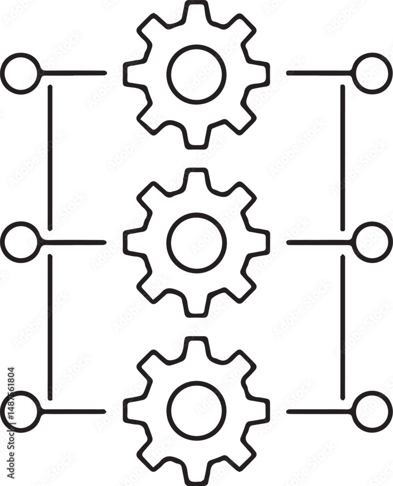 Aufkleber linear gear network structure – engineering workflow concept