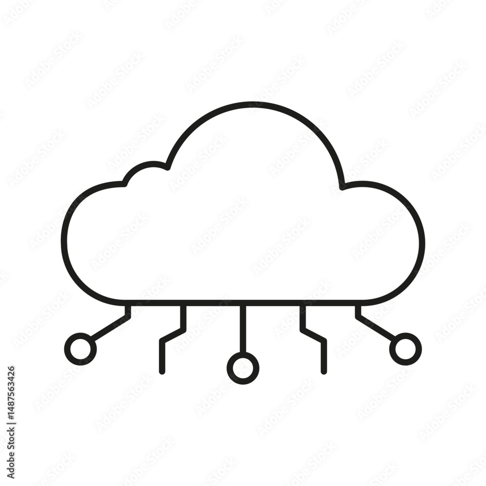 Poster cloud computing network icon. data storage, connectivity, and digital infrastructure outline symbol.