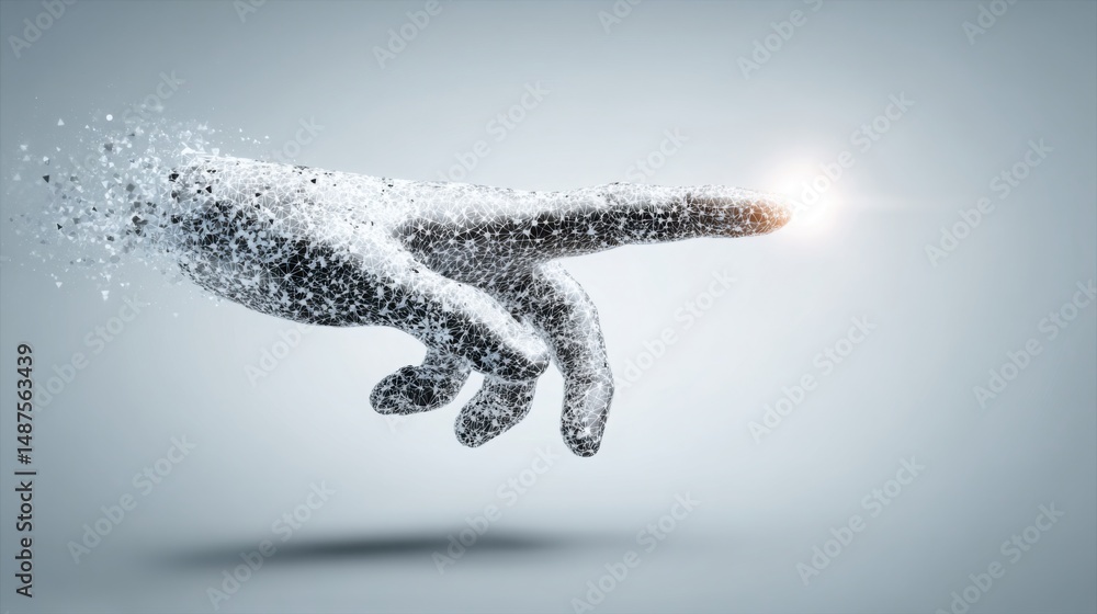 Poster hand reaching for illuminating light symbolizing quantum trade simulation and aspirations in a futur