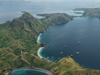 Aerial view of Padar Island between Komodo and Rinca Islands near Labuan Bajo in Indonesia.