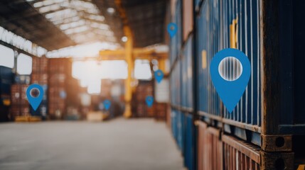 Train with blue marker representing real-time global trade scanner icon concept for live import tracking and insights