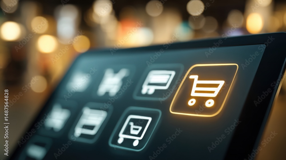 Aufkleber digital tablet displaying glowing real-time retail trend index icon concept in a modern digital stor