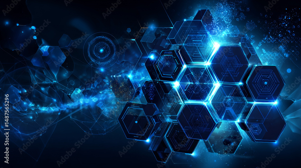 Aufkleber abstract blue geometric hexagon shape and lines with science concept background