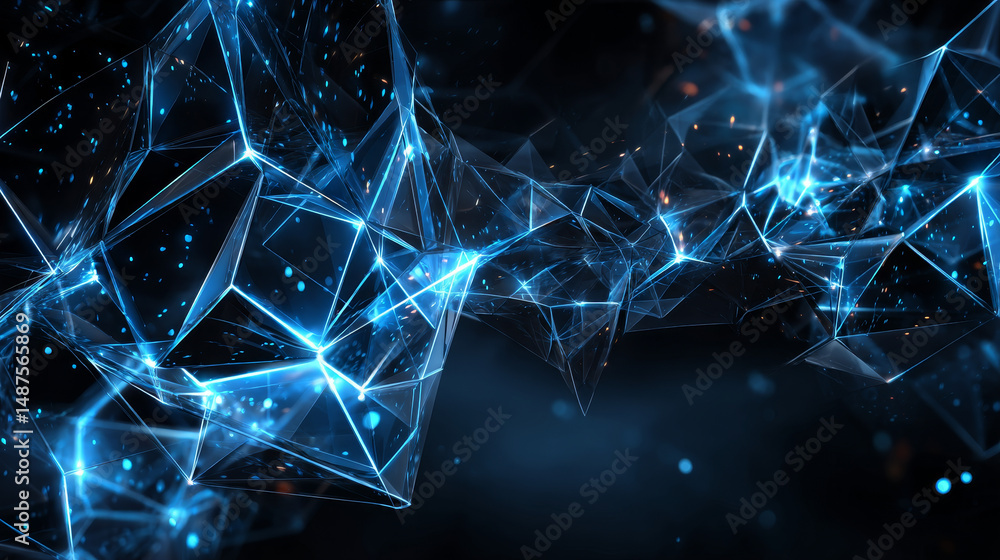Poster abstract background with blue glowing lines in infinity pattern. abstract futuristic technology conc