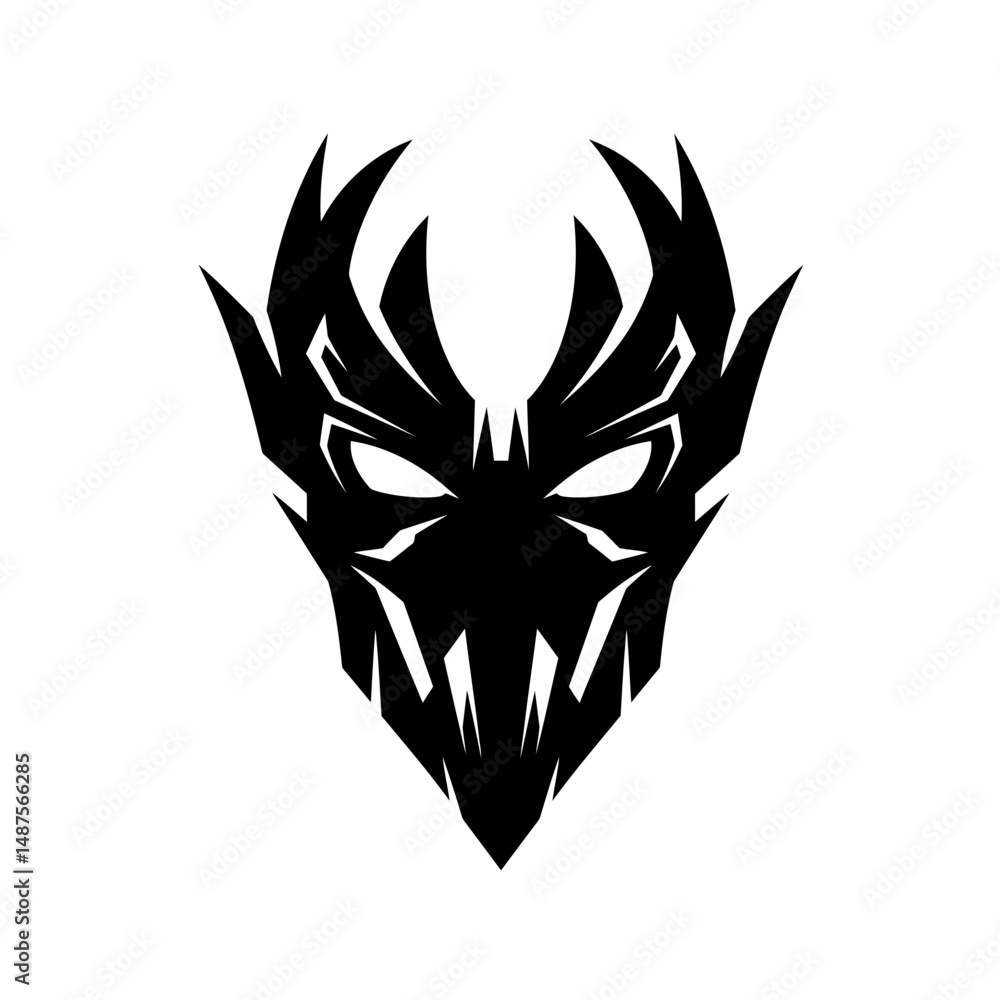 Poster mysterious silhouette: a striking monochrome illustration of a formidable mask, evoking intrigue and