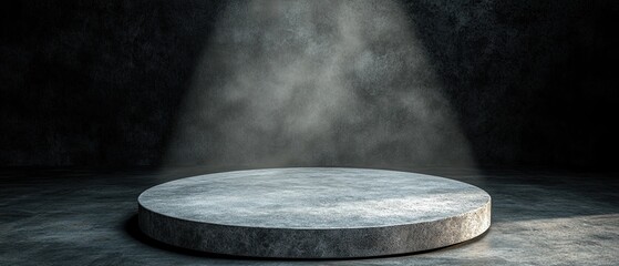 Empty circular concrete podium in a dark .