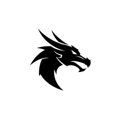 Obraz premium Dragon Silhouette: A striking, graphic silhouette of a dragon head, exuding power, mystery, and a touch of ancient fantasy, rendered in a bold, minimalist style.