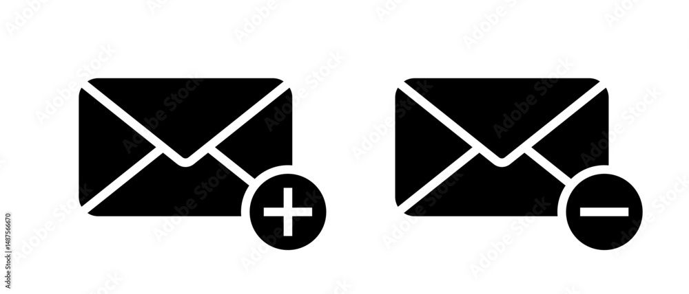 Poster add and remove envelope message icon. email with plus and minus sign symbol