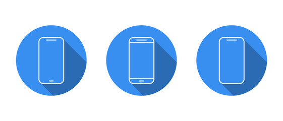 Smartphone device outline icon set with long shadow. Mobile phone, cellphone sign symbol
