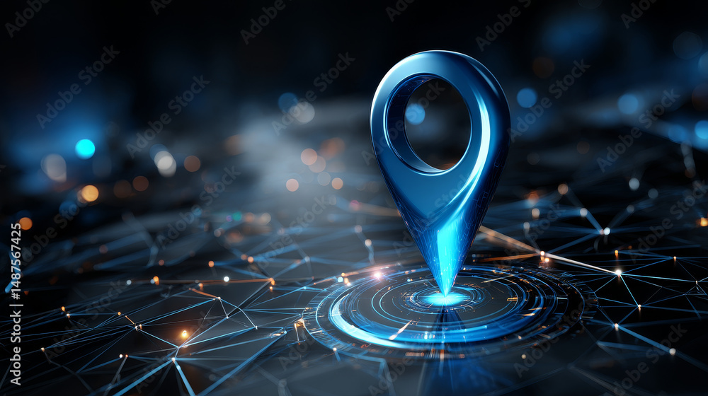 Poster blue location pin sign icon and gps navigation map road direction or internet search bar technology 