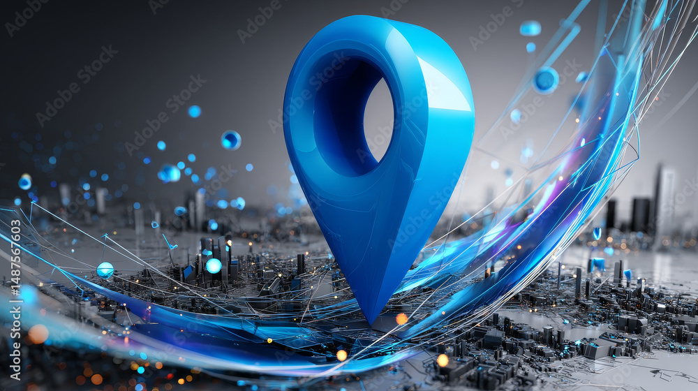 Poster blue location pin sign icon and gps navigation map road direction or internet search bar technology 