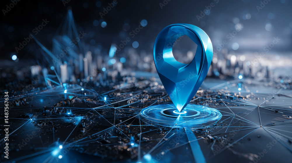 Poster blue location pin sign icon and gps navigation map road direction or internet search bar technology 