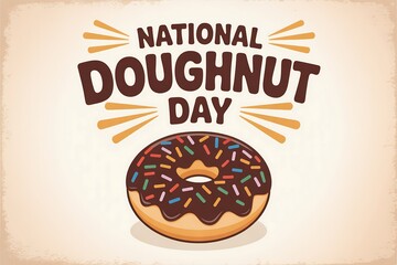 Celebrate national doughnut day with delicious chocolate glazed donut and colorful sprinkles vector graphic