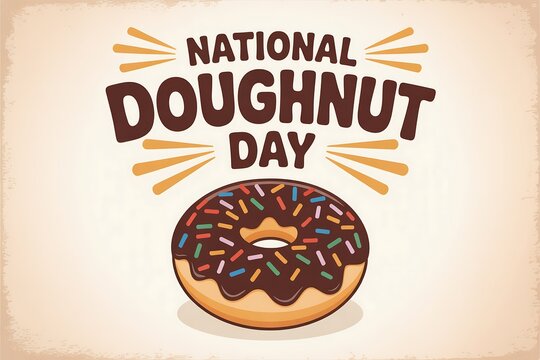 Celebrate national doughnut day with delicious chocolate glazed donut and colorful sprinkles vector graphic