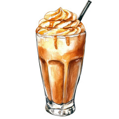 Iced caramel coffee art on transparent background