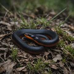 A ring-necked snake in cold rest, minimalist