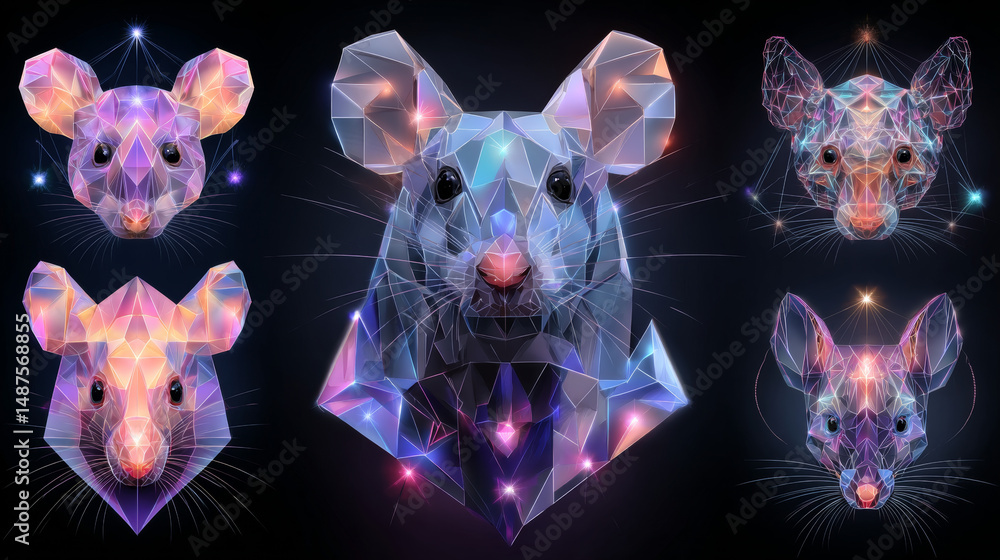 Poster mouse animal set in colorful polygonal low poly. mouse mice icon in colorful abstract. vector of mou