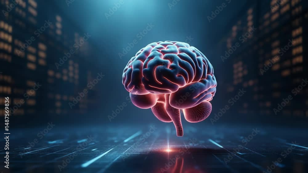 Poster digital brain visualization for ai research, innovation platforms and futuristic technology presenta