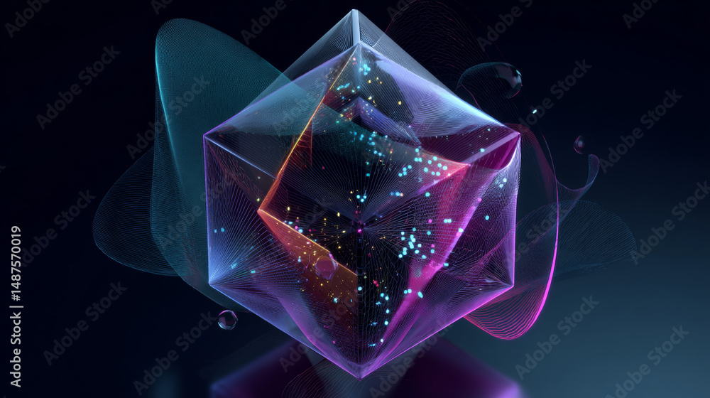 Poster box icon from lines, triangles and particle style design. illustration vector