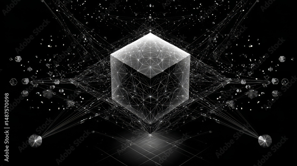 Poster box icon from lines, triangles and particle style design. illustration vector
