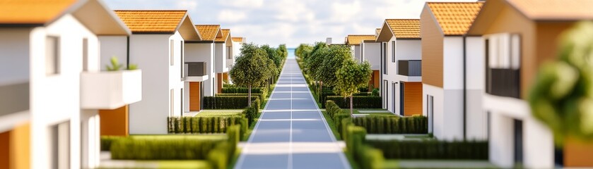 Modern Townhouses Street View with Landscaping, Architecture, Real Estate